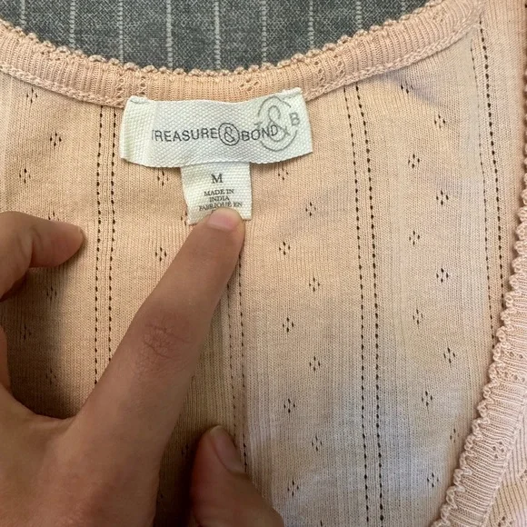 Nordstrom Treasure & Bond Pointelle Stitching Picot Trim Short Sleeve Top - Picture 3 of 5